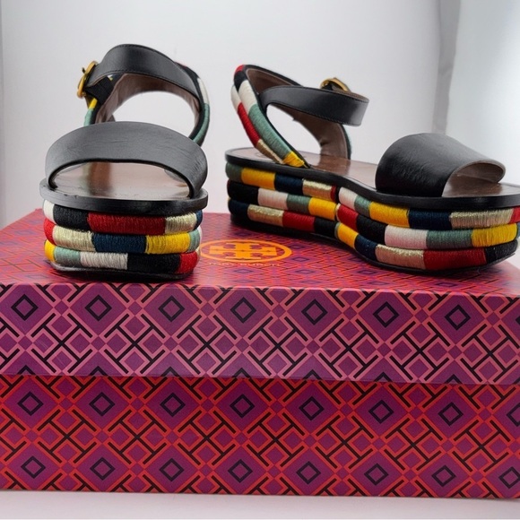 Tory Burch Shoes - Tory Burch Leather Camilla Embroidered Platform Ankle Strap Sandals Size 5​​​​​